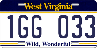 WV license plate 1GG033