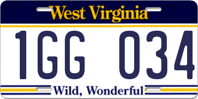 WV license plate 1GG034