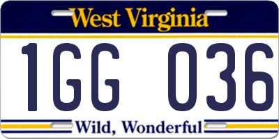WV license plate 1GG036