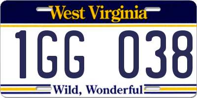WV license plate 1GG038