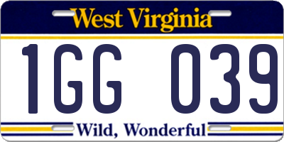 WV license plate 1GG039
