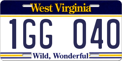 WV license plate 1GG040