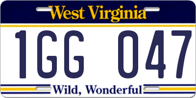 WV license plate 1GG047