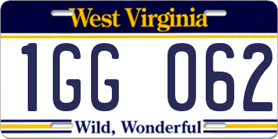 WV license plate 1GG062
