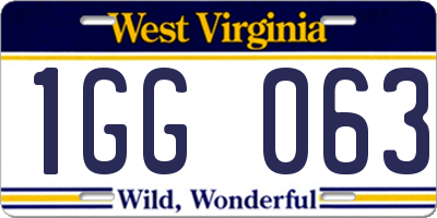 WV license plate 1GG063