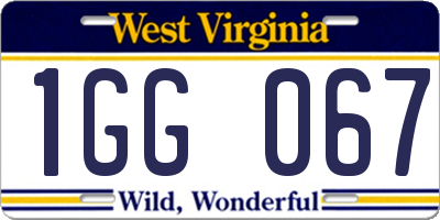 WV license plate 1GG067