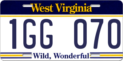 WV license plate 1GG070