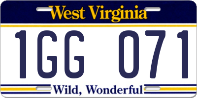 WV license plate 1GG071