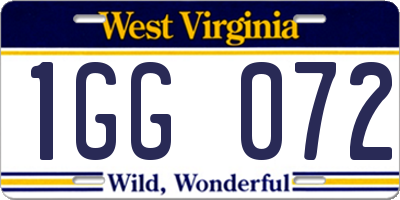 WV license plate 1GG072