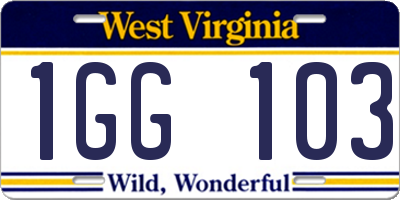 WV license plate 1GG103