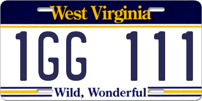 WV license plate 1GG111