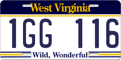 WV license plate 1GG116