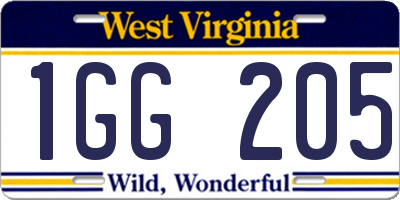 WV license plate 1GG205