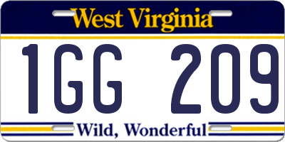 WV license plate 1GG209