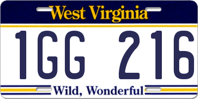 WV license plate 1GG216