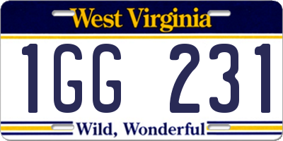 WV license plate 1GG231