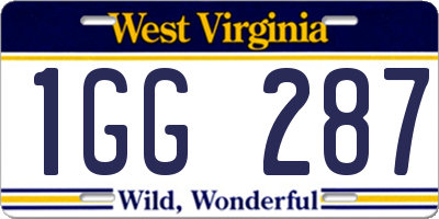 WV license plate 1GG287