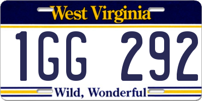 WV license plate 1GG292