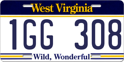 WV license plate 1GG308