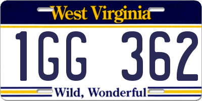WV license plate 1GG362