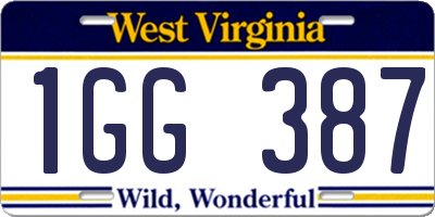 WV license plate 1GG387