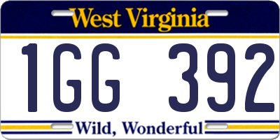 WV license plate 1GG392