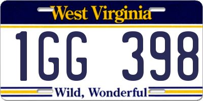 WV license plate 1GG398