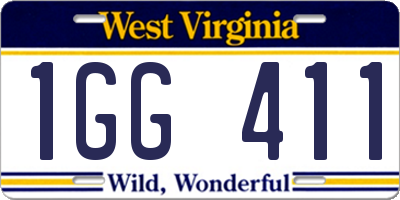 WV license plate 1GG411
