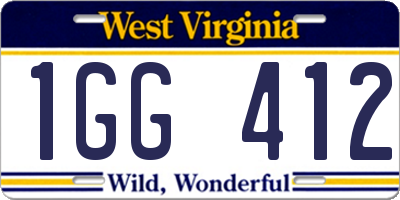 WV license plate 1GG412