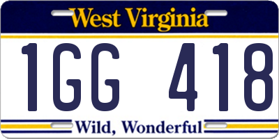 WV license plate 1GG418