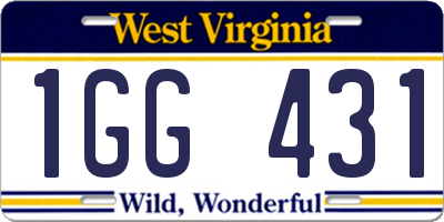 WV license plate 1GG431
