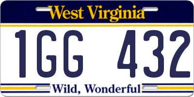 WV license plate 1GG432
