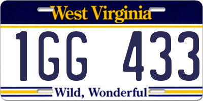 WV license plate 1GG433