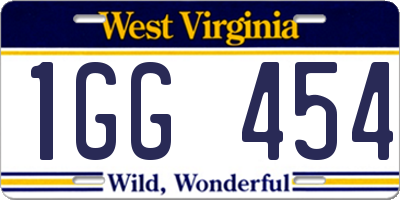 WV license plate 1GG454