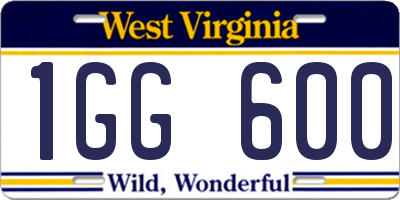 WV license plate 1GG600