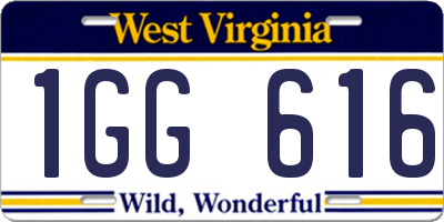WV license plate 1GG616