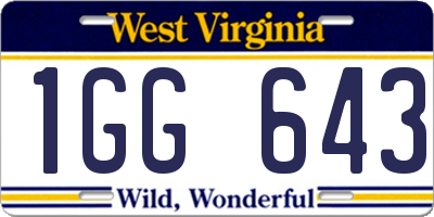 WV license plate 1GG643