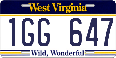 WV license plate 1GG647