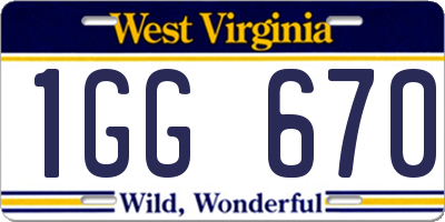 WV license plate 1GG670
