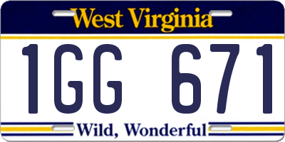 WV license plate 1GG671