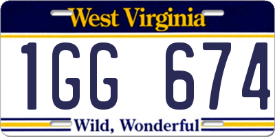 WV license plate 1GG674