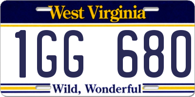 WV license plate 1GG680