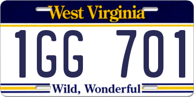 WV license plate 1GG701