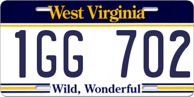 WV license plate 1GG702