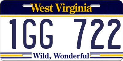 WV license plate 1GG722