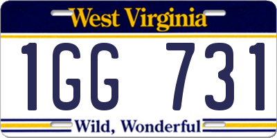 WV license plate 1GG731