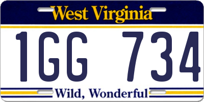 WV license plate 1GG734