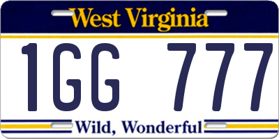 WV license plate 1GG777
