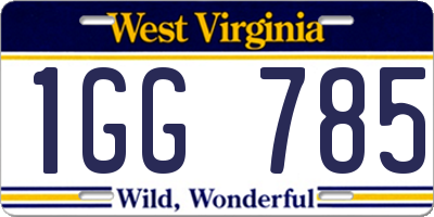 WV license plate 1GG785