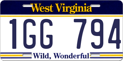 WV license plate 1GG794